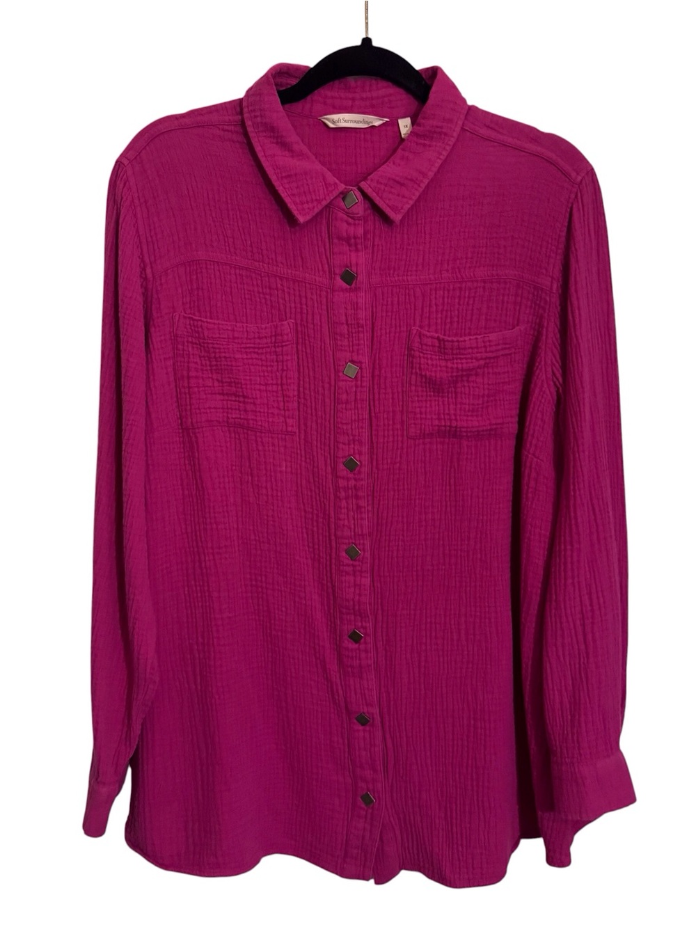 Soft Surroundings Size 1X Pink Button Up Gauze Tunic Top Cotton Beach Vacation